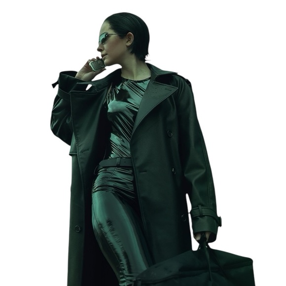 Vintage 90s Y2K Long Black Belted Leather Trench Coat With Removable Liner L/XL - Picture 5 of 15